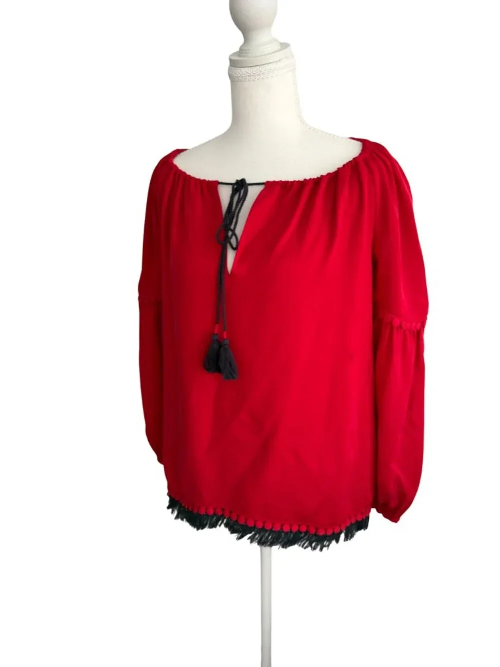 TORY BURCH Red Long Sleeve Blouson Top Size 2